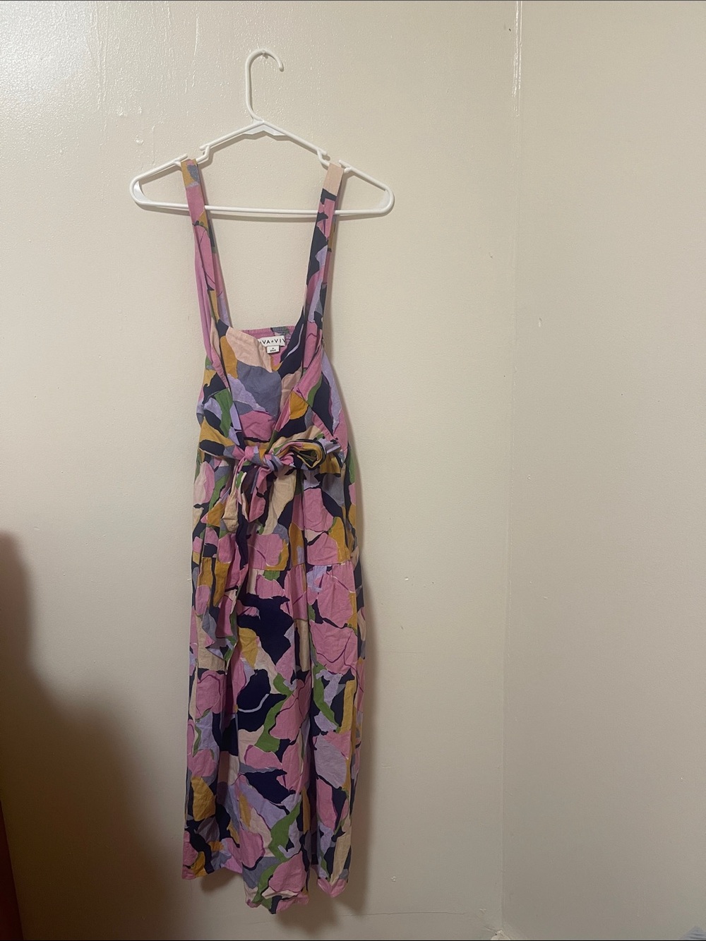 Ava & Viv Pink Floral Tie-Waist Maxi Dress